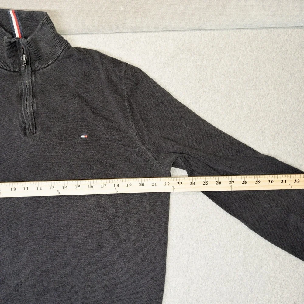 Tommy Hilfiger Mens Large‎ Qtr Zip Sweater Black Classic Preppy Casual